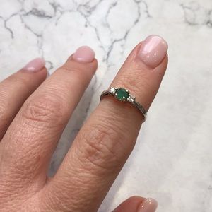 White Gold Emerald and Diamond Ring